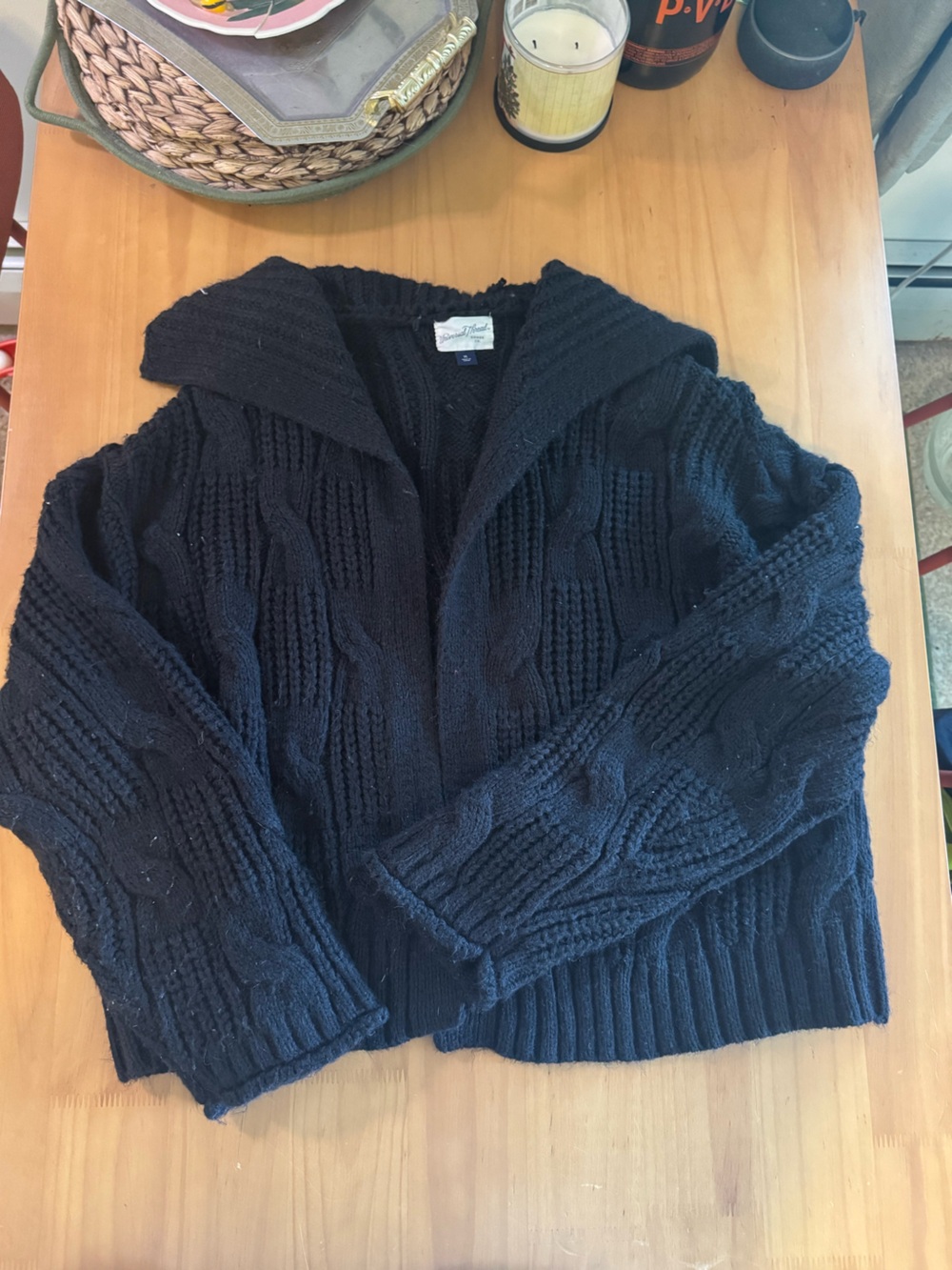 Universal Thread Black Cable-Knit Shawl Collar Cardigan